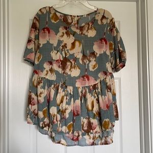 Shein Blue Peplum Floral Blouse